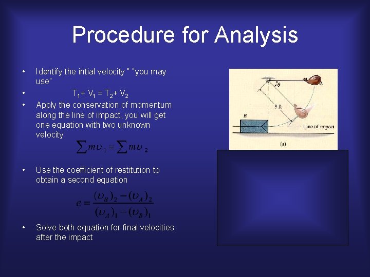 Procedure for Analysis • • • Identify the intial velocity “ “you may use”