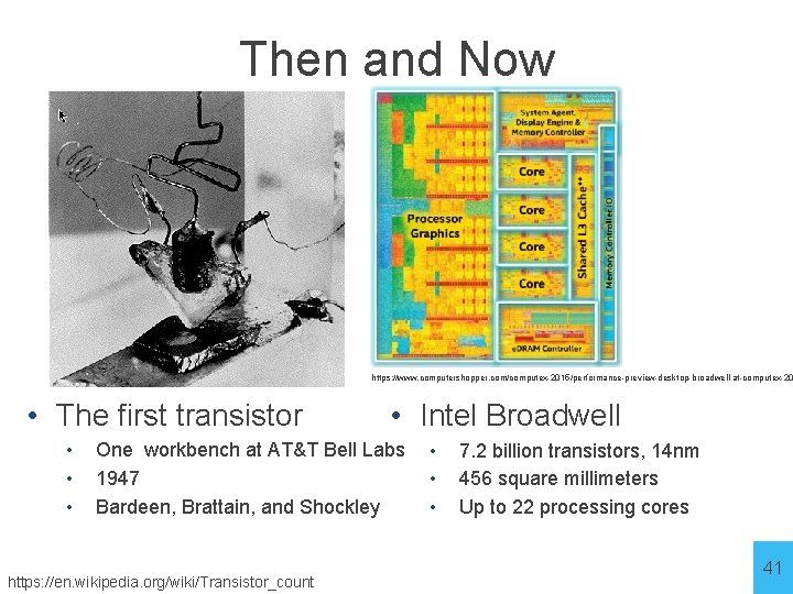 Then and Now https: //www. computershopper. com/computex-2015/performance-preview-desktop-broadwell-at-computex-20 • The first transistor • • Intel