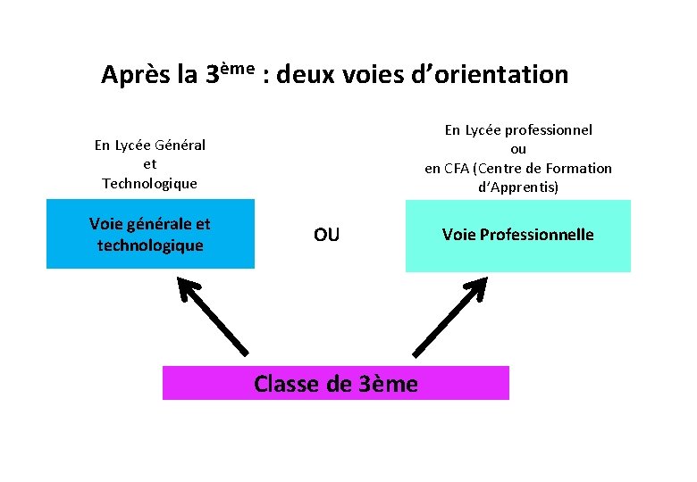 Après la 3ème : deux voies d’orientation En Lycée professionnel ou en CFA (Centre