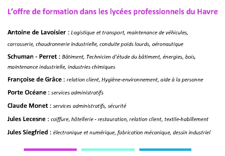 L’offre de formation dans les lycées professionnels du Havre Antoine de Lavoisier : Logistique