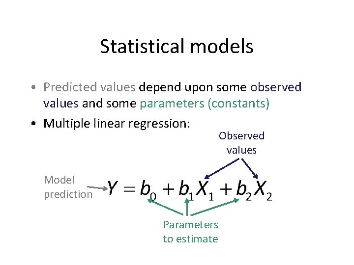 Statistical models • Predicted values depend upon some observed values and some parameters (constants)