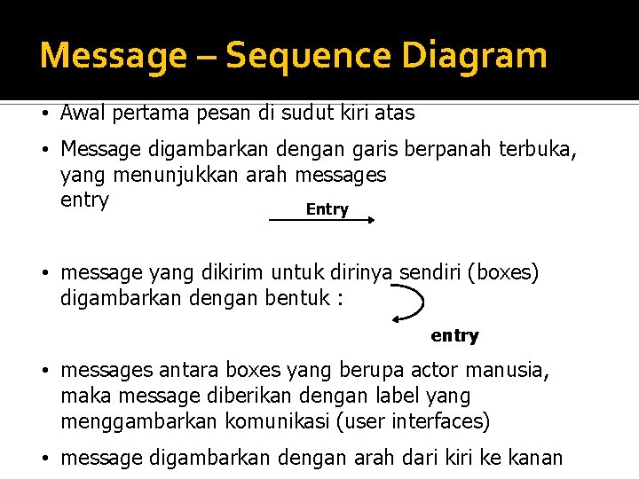 Message – Sequence Diagram • Awal pertama pesan di sudut kiri atas • Message