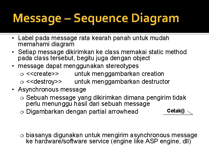 Message – Sequence Diagram • Label pada message rata kearah panah untuk mudah memahami