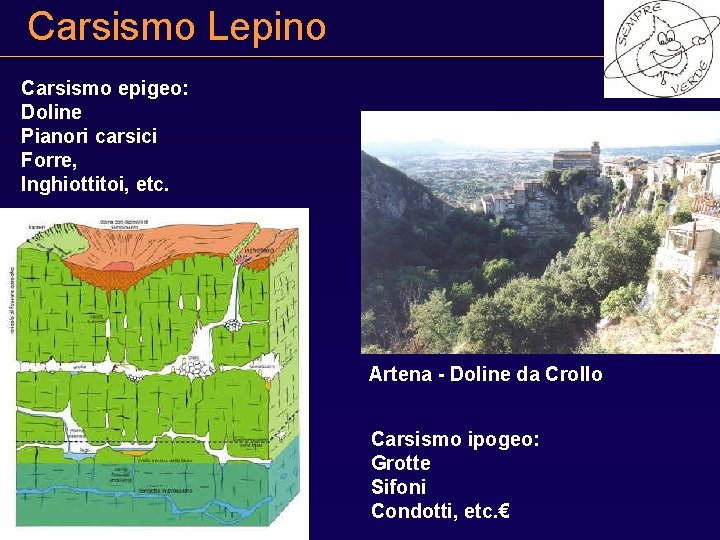 Carsismo Lepino Carsismo epigeo: Doline Pianori carsici Forre, Inghiottitoi, etc. Artena - Doline da