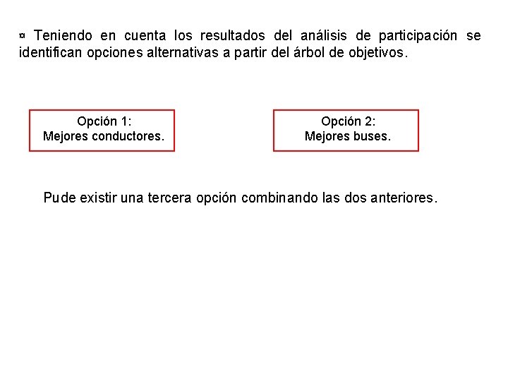 ¤ Teniendo en cuenta los resultados del análisis de participación se identifican opciones alternativas