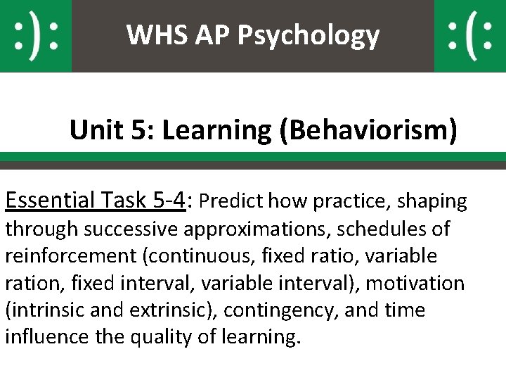 WHS AP Psychology Unit 5: Learning (Behaviorism) Essential Task 5 -4: Predict how practice,