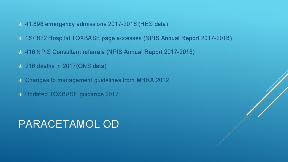  41, 898 emergency admissions 2017 -2018 (HES data) 167, 822 Hospital TOXBASE page