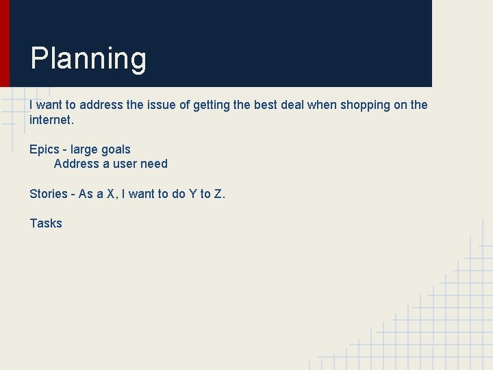 Planning I want to address the issue of getting the best deal when shopping