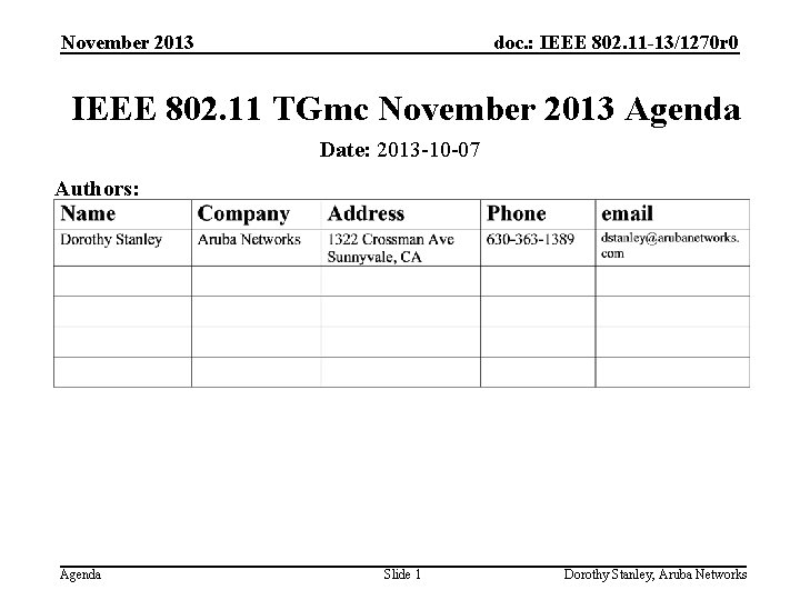 November 2013 doc. : IEEE 802. 11 -13/1270 r 0 IEEE 802. 11 TGmc