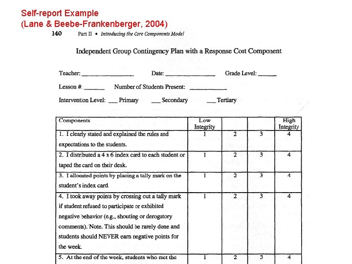 Self-report Example (Lane & Beebe-Frankenberger, 2004) 