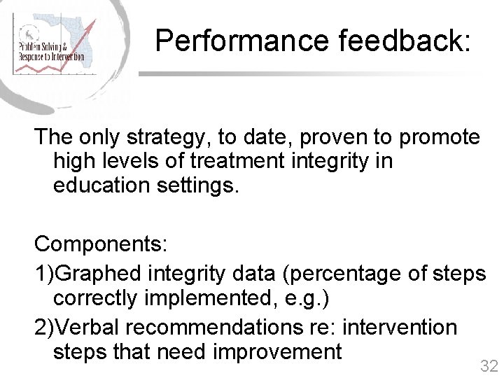 Performance feedback: The only strategy, to date, proven to promote high levels of treatment