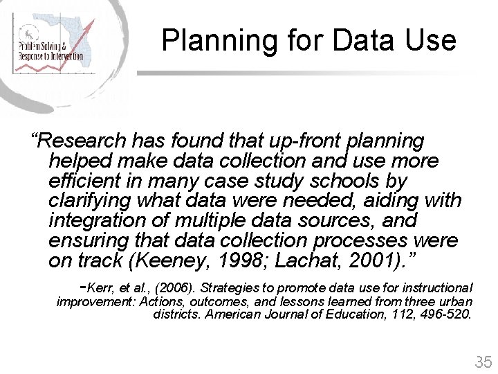Planning for Data Use “Research has found that up-front planning helped make data collection