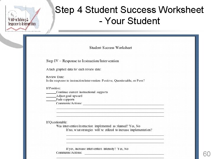 Step 4 Student Success Worksheet - Your Student 60 