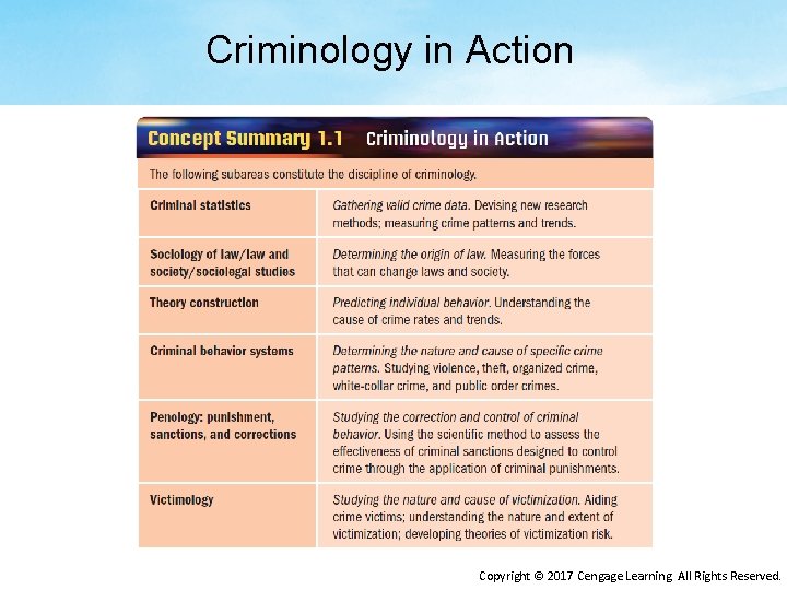 Criminology in Action Copyright © 2017 Cengage Learning. All Rights Reserved. 
