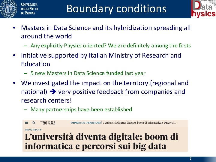 Boundary conditions • Masters in Data Science and its hybridization spreading all around the