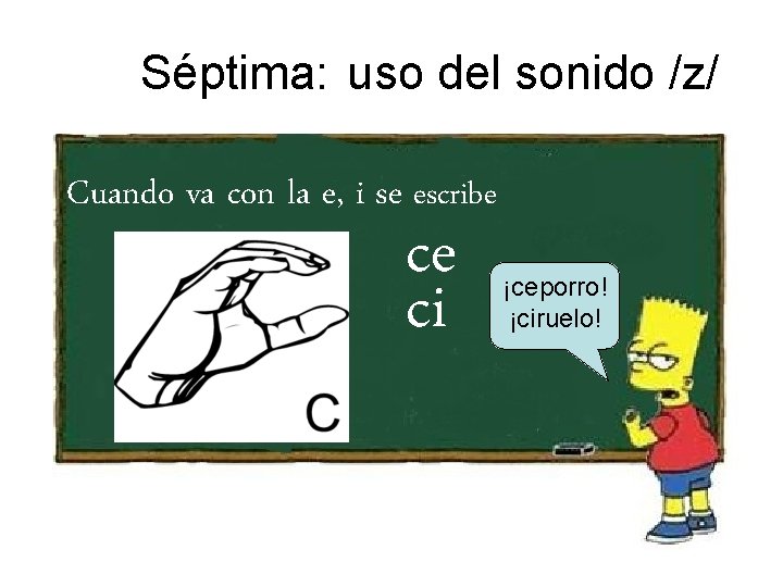 Séptima: uso del sonido /z/ Cuando va con la e, i se escribe ce