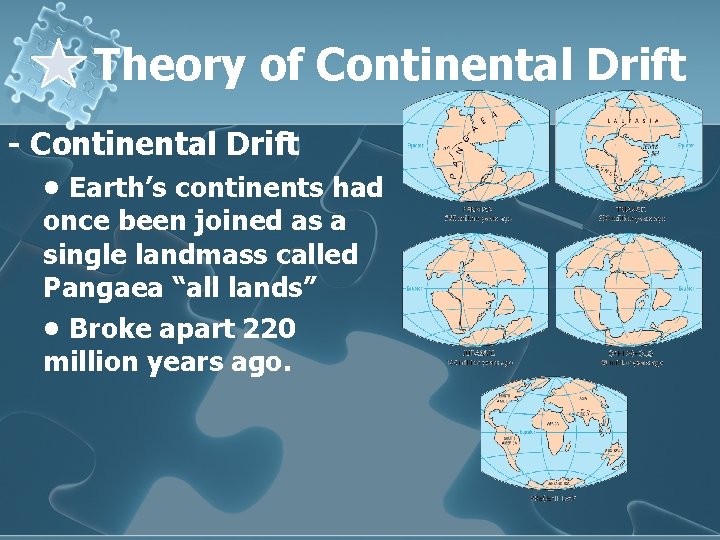 Theory of Continental Drift - Continental Drift • Earth’s continents had once been joined