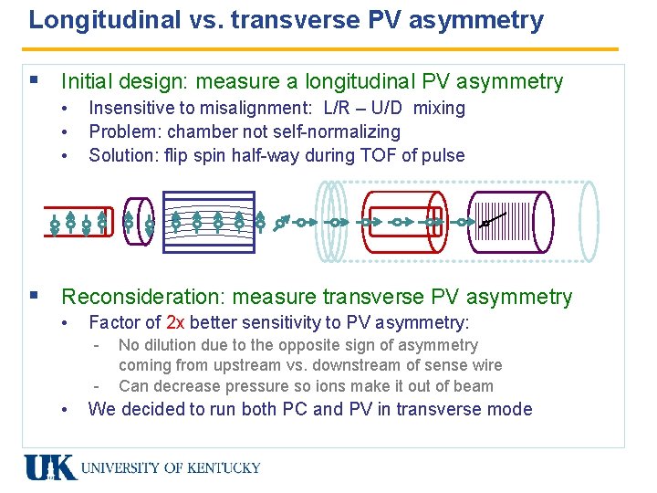 Longitudinal vs. transverse PV asymmetry § Initial design: measure a longitudinal PV asymmetry •