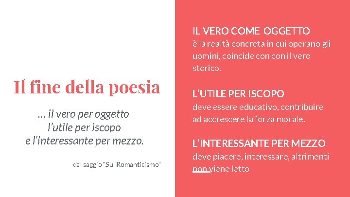 IL VERO COME OGGETTO Il fine della poesia … il vero per oggetto l’utile