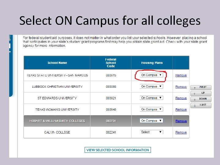 Select ON Campus for all colleges 