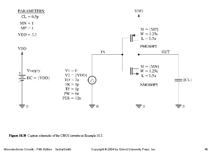 Figure 10. 38 Capture schematic of the CMOS inverter in Example 10. 5. Microelectronic