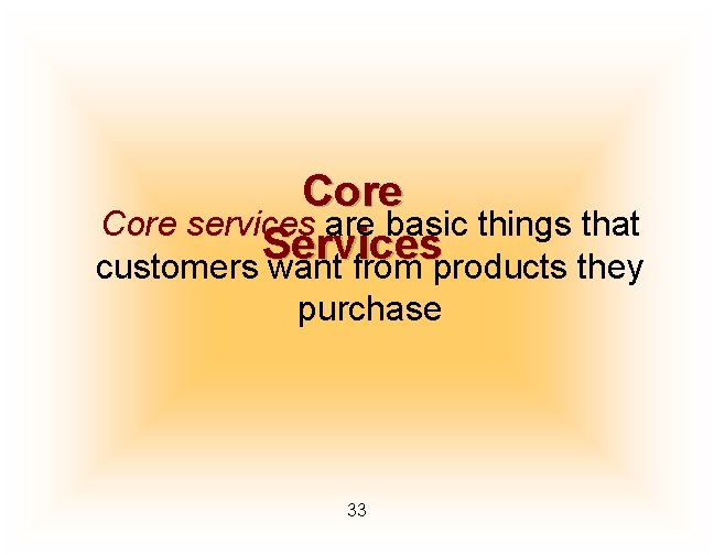 Core services are basic things that Services customers want from products they purchase 33