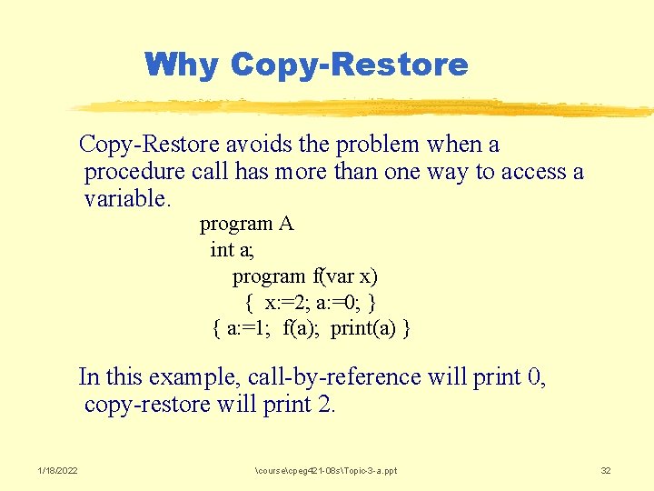 Why Copy-Restore avoids the problem when a procedure call has more than one way