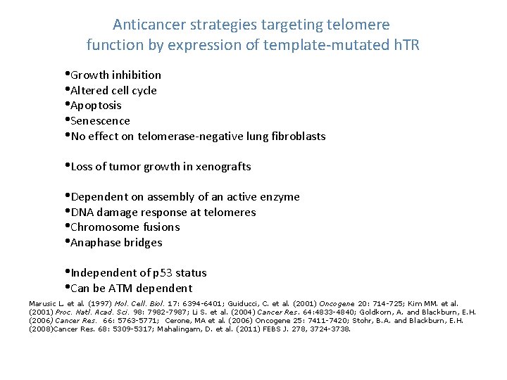 Anticancer strategies targeting telomere function by expression of template-mutated h. TR • Growth inhibition