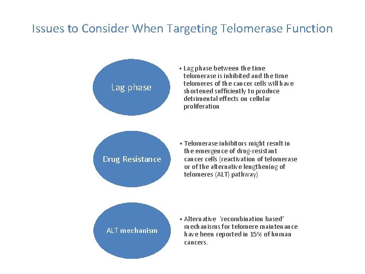 Issues to Consider When Targeting Telomerase Function Lag phase • Lag phase between the