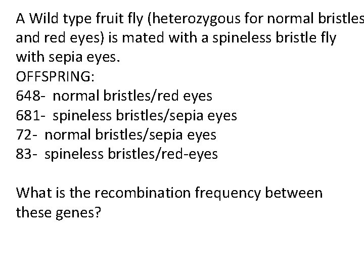 A Wild type fruit fly (heterozygous for normal bristles and red eyes) is mated