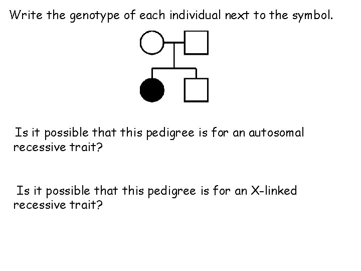 Write the genotype of each individual next to the symbol. Is it possible that