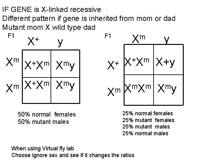 IF GENE is X-linked recessive Different pattern if gene is inherited from mom or