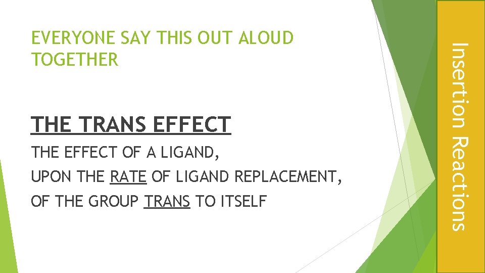 THE TRANS EFFECT THE EFFECT OF A LIGAND, UPON THE RATE OF LIGAND REPLACEMENT,