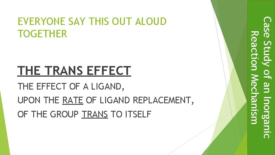 THE TRANS EFFECT THE EFFECT OF A LIGAND, UPON THE RATE OF LIGAND REPLACEMENT,