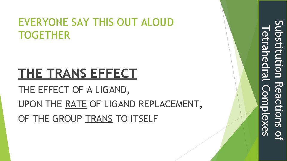 THE TRANS EFFECT THE EFFECT OF A LIGAND, UPON THE RATE OF LIGAND REPLACEMENT,