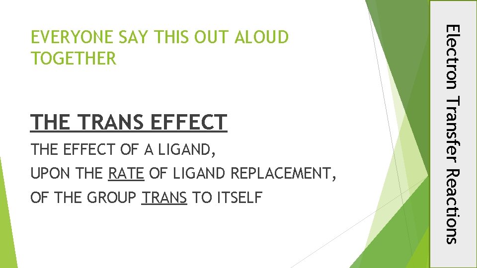 THE TRANS EFFECT THE EFFECT OF A LIGAND, UPON THE RATE OF LIGAND REPLACEMENT,