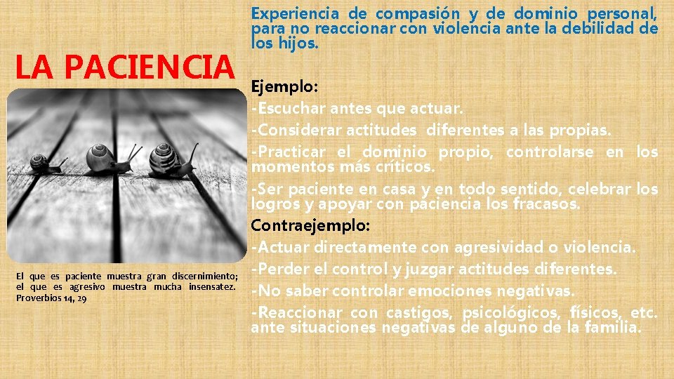 LA PACIENCIA El que es paciente muestra gran discernimiento; el que es agresivo muestra