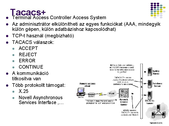 l l l Tacacs+ Terminal Access Controller Access System Az adminisztrátor elkülönítheti az egyes