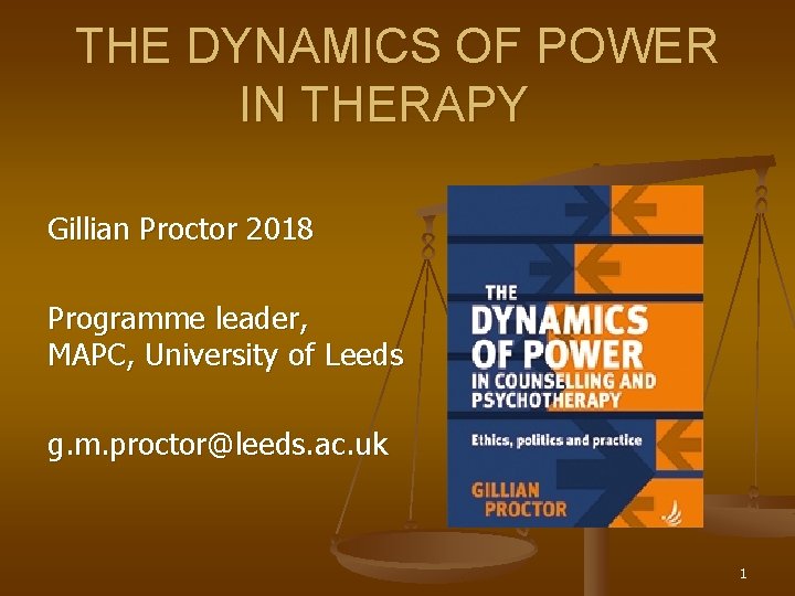 THE DYNAMICS OF POWER IN THERAPY Gillian Proctor 2018 Programme leader, MAPC, University of