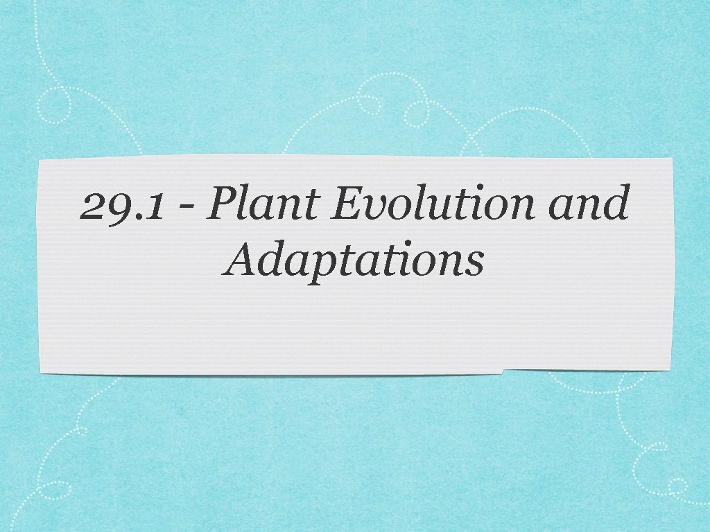 29. 1 - Plant Evolution and Adaptations 29. 1 - Plant Evolution and Adaptations