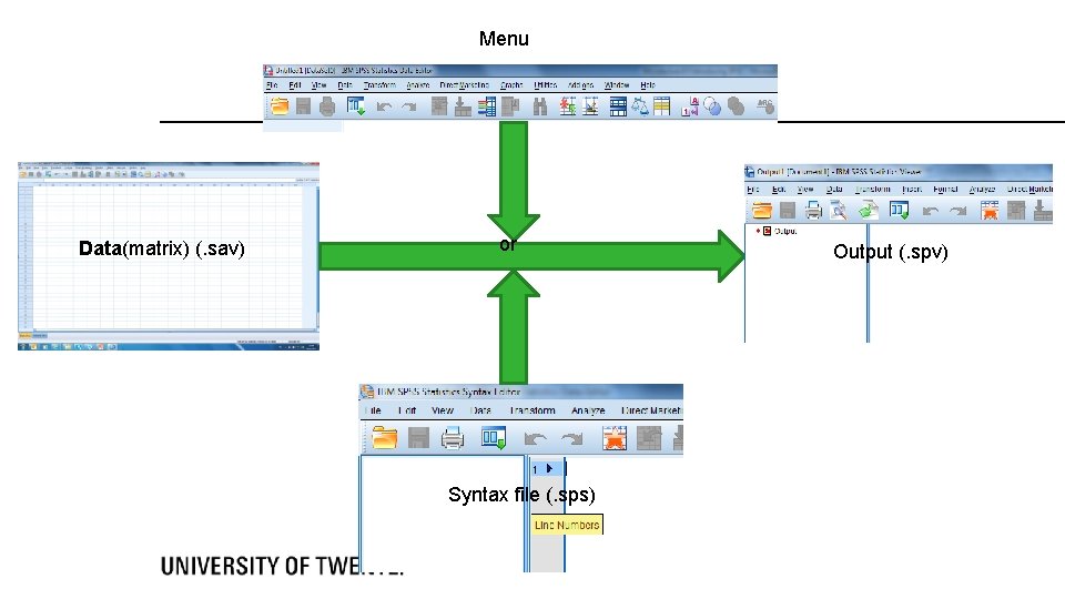 Menu Data(matrix) (. sav) or Syntax file (. sps) Output (. spv) 