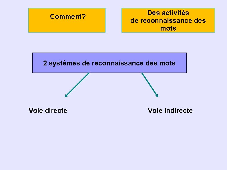 Comment? Des activités de reconnaissance des mots 2 systèmes de reconnaissance des mots Voie