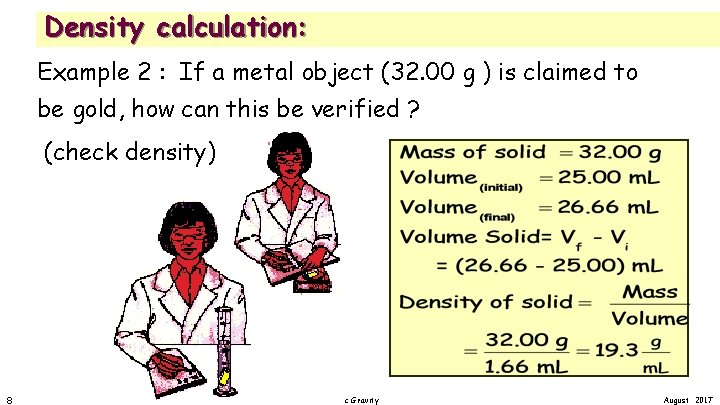 Density calculation: Example 2 : If a metal object (32. 00 g ) is