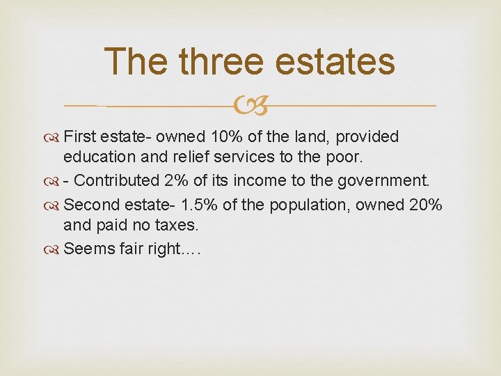 The three estates First estate- owned 10% of the land, provided education and relief