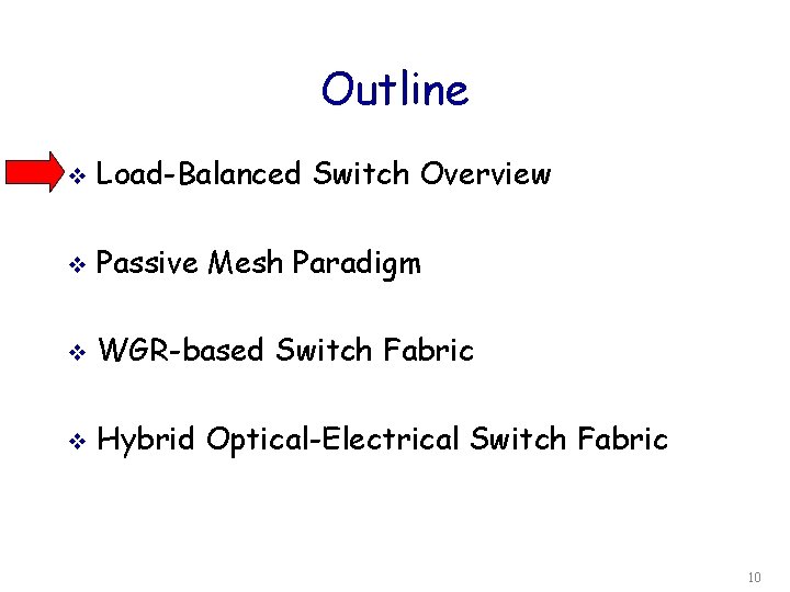 Outline v Load-Balanced Switch Overview v Passive Mesh Paradigm v WGR-based Switch Fabric v