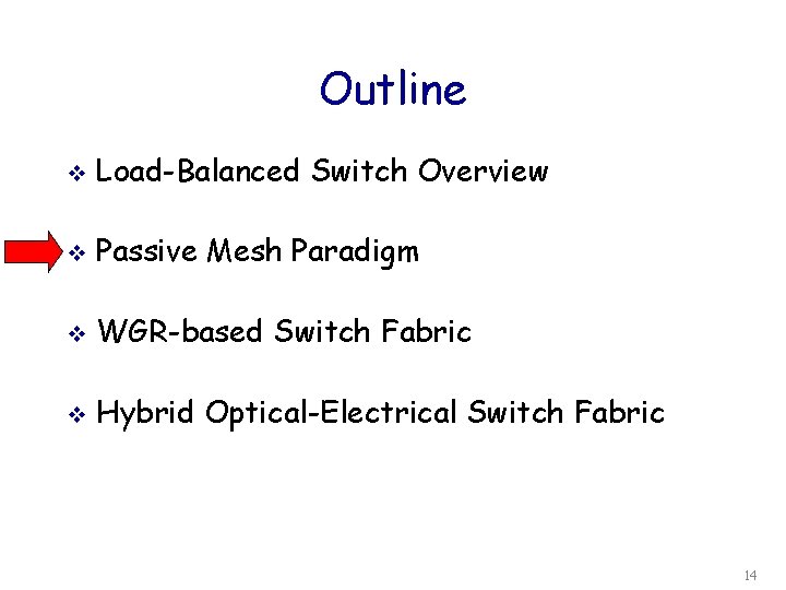 Outline v Load-Balanced Switch Overview v Passive Mesh Paradigm v WGR-based Switch Fabric v