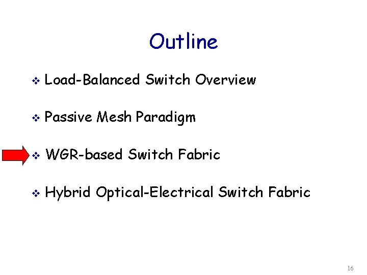 Outline v Load-Balanced Switch Overview v Passive Mesh Paradigm v WGR-based Switch Fabric v