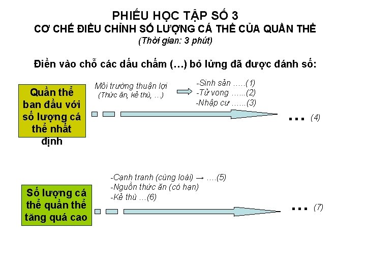 PHIẾU HỌC TẬP SỐ 3 CƠ CHẾ ĐIỀU CHỈNH SỐ LƯỢNG CÁ THỂ CỦA