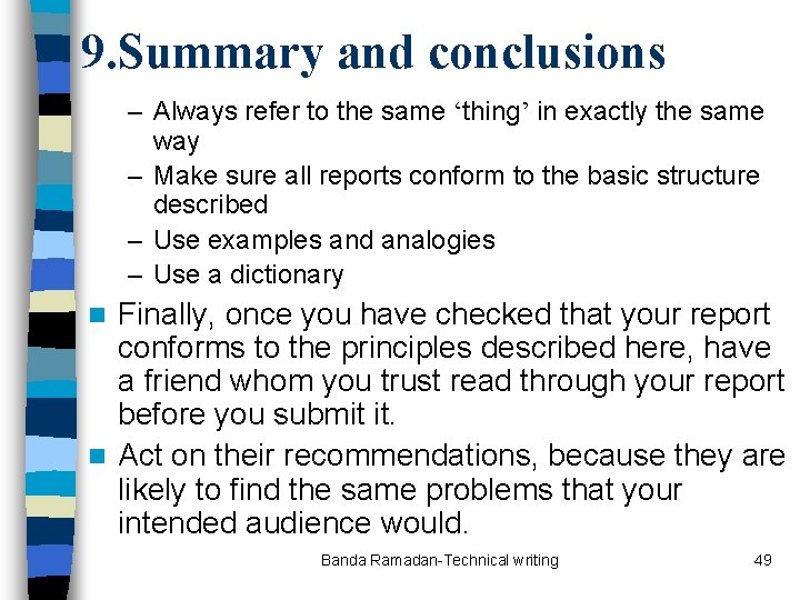 9. Summary and conclusions – Always refer to the same ‘thing’ in exactly the