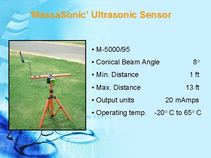 ‘Massa. Sonic’ Ultrasonic Sensor • M-5000/95 • Conical Beam Angle 8 o • Min.